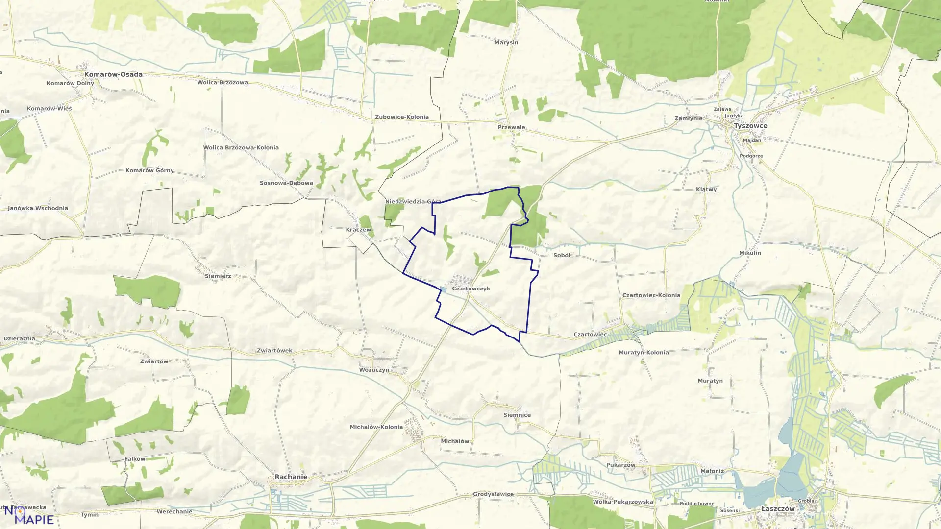 Mapa obrębu Czartowczyk w gminie Tyszowce