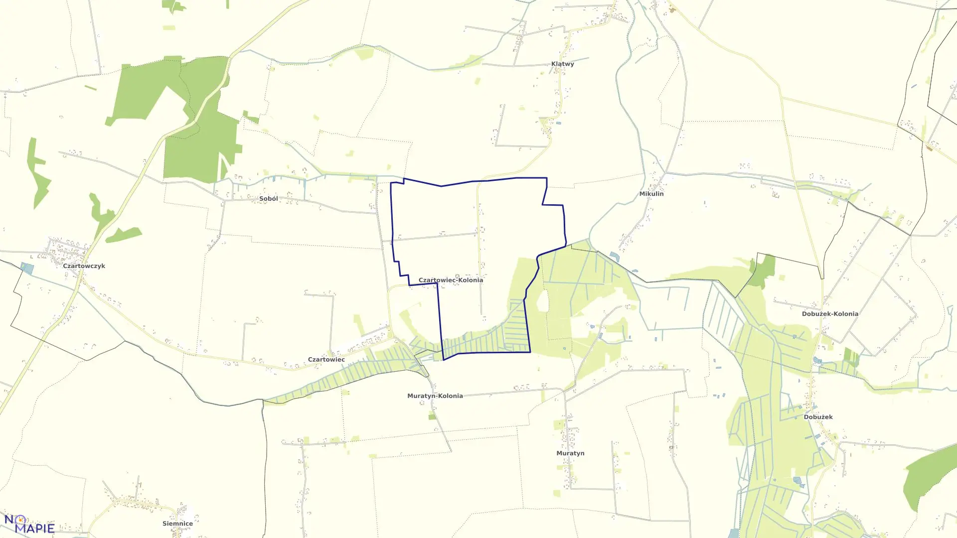 Mapa obrębu Czartowiec-Kolonia w gminie Tyszowce