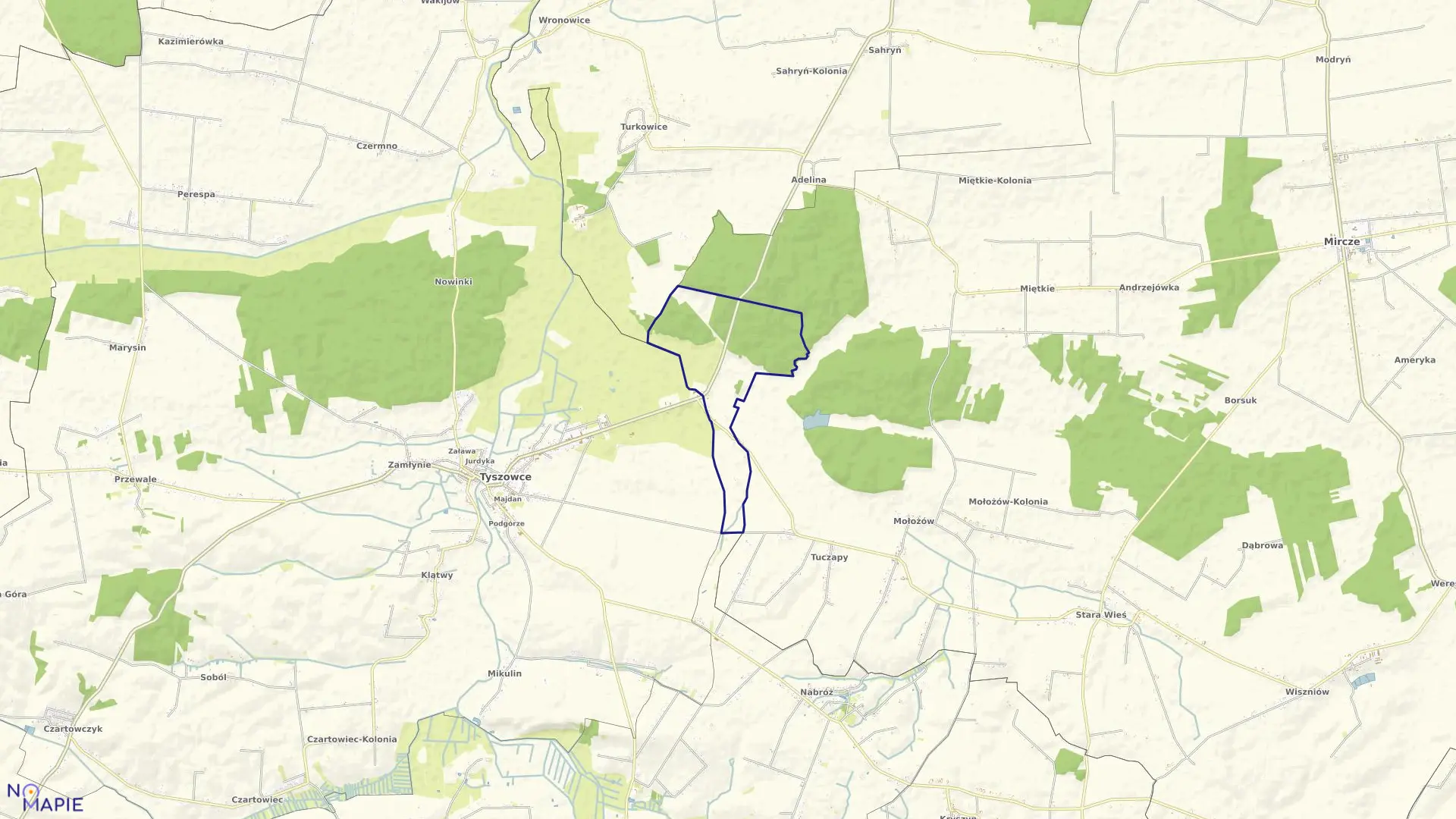 Mapa obrębu Lipowiec w gminie Tyszowce