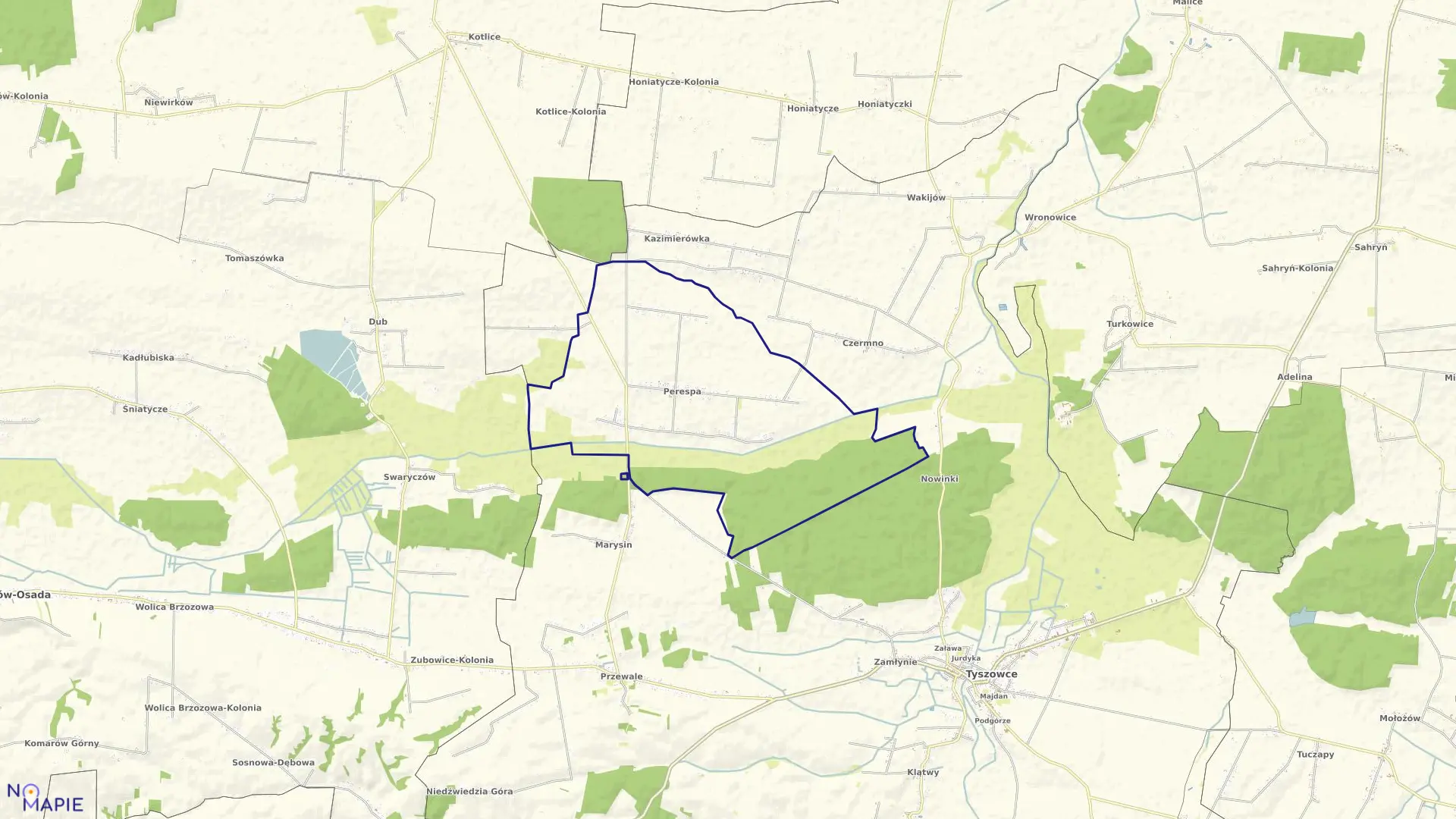 Mapa obrębu Perespa w gminie Tyszowce