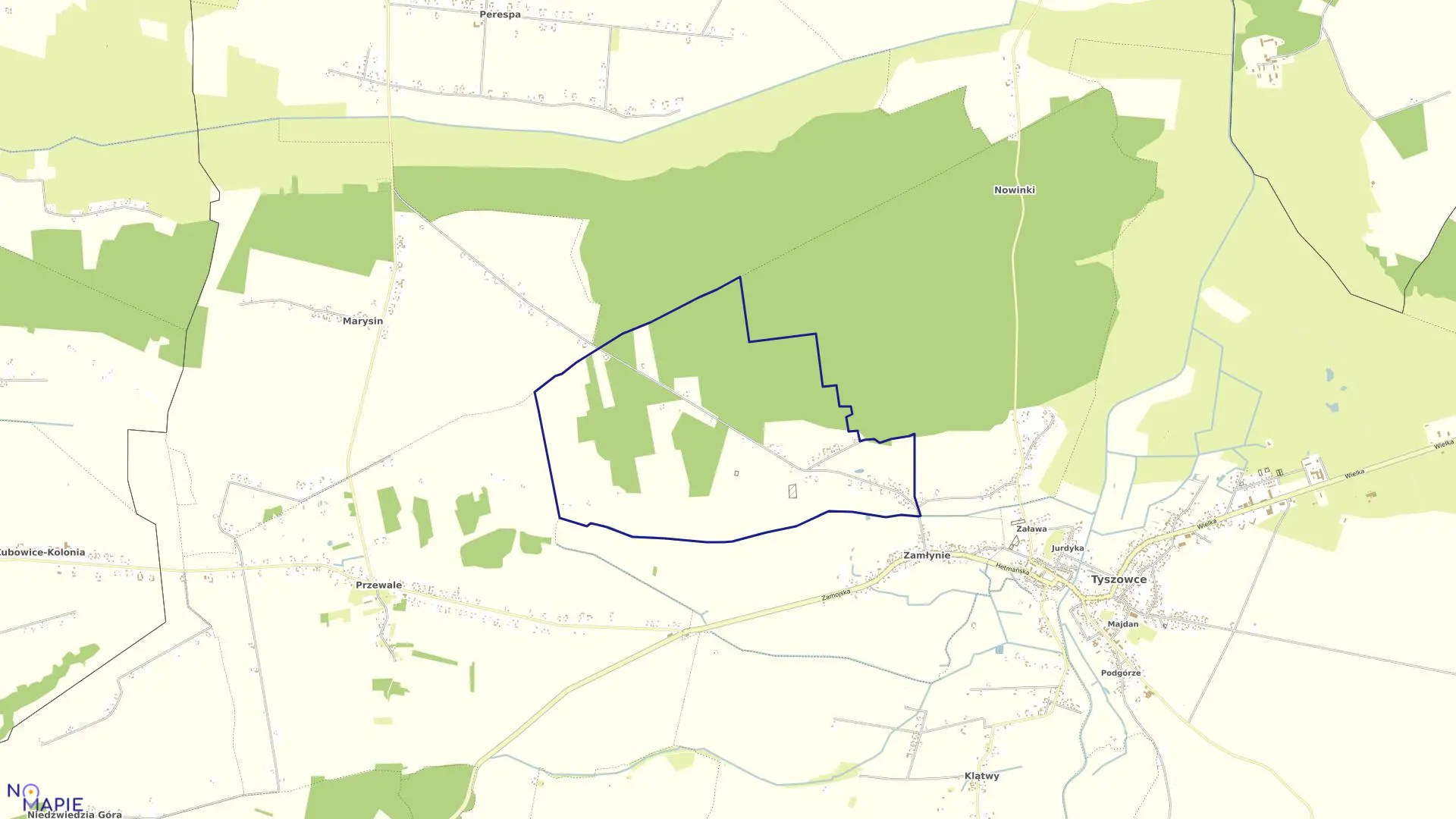 Mapa obrębu Wojciechówka w gminie Tyszowce