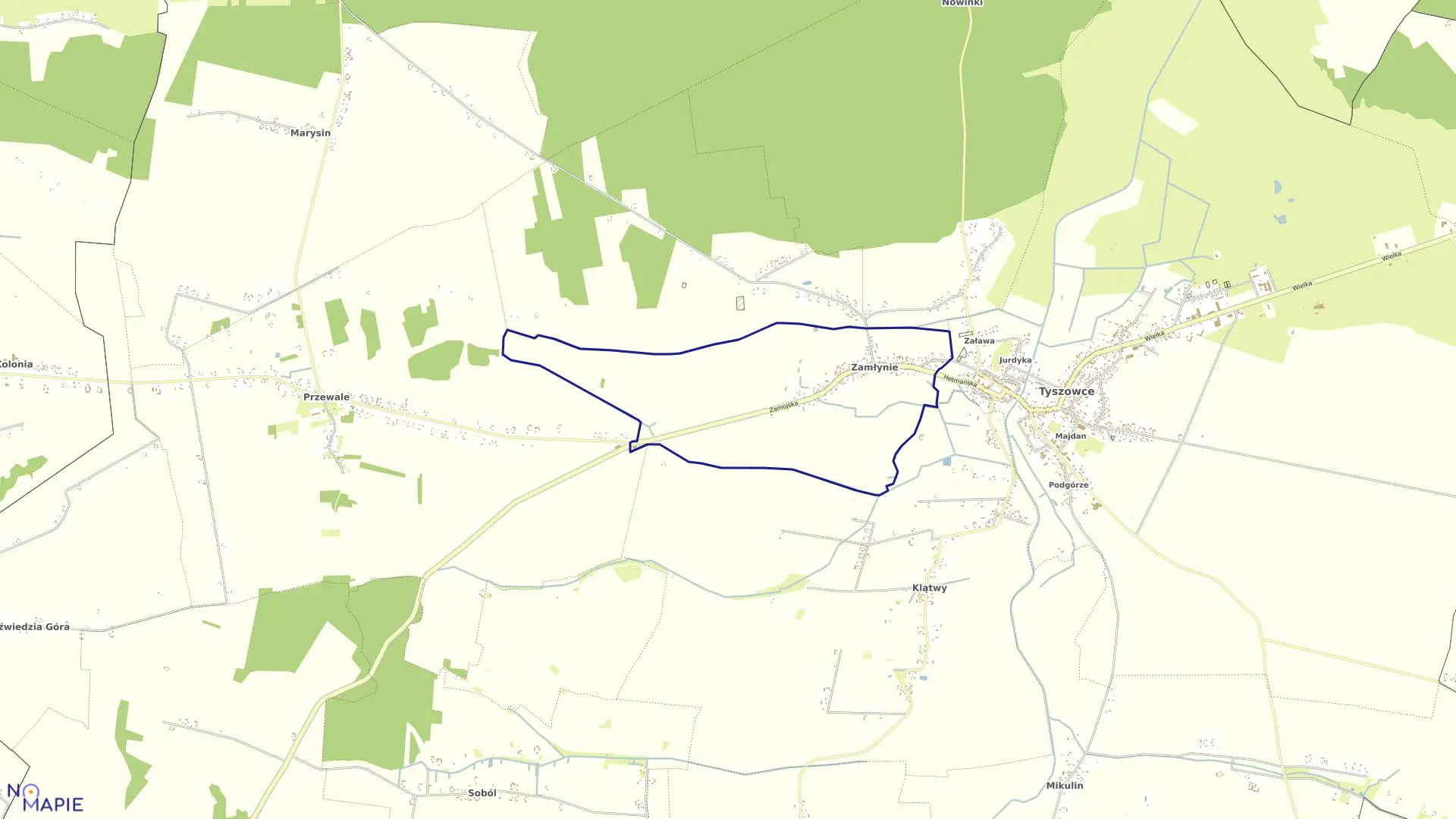 Mapa obrębu Zamłynie w gminie Tyszowce